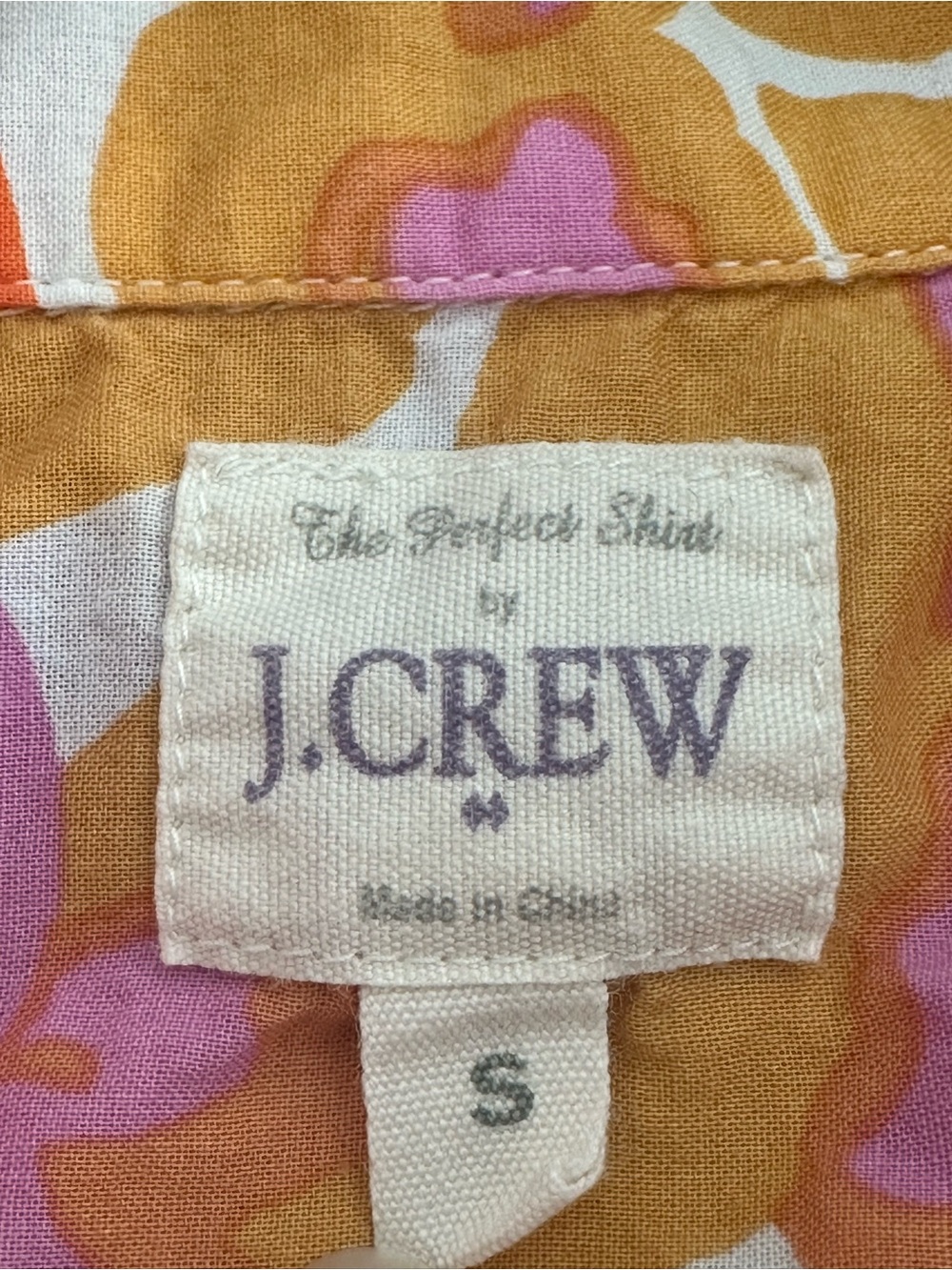 J. Crew Floral Button-Up in Orange, Pink & White Cotton top. S - Picture 3 of 6